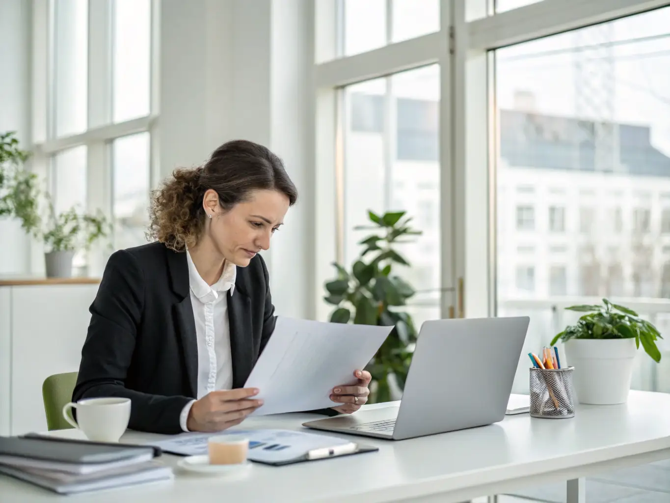A professional consultant working on a laptop with digital tax documents displayed on the screen, representing Studio Rossi & Partner's digital tax consulting services.